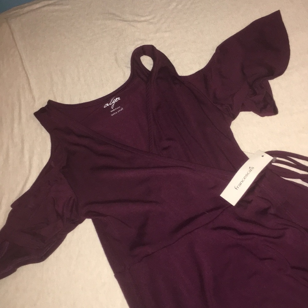 Midi maroon open shoulder dress